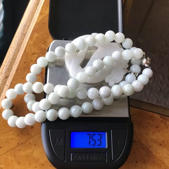 Natural Jade Sterling Silver Dragon Necklace - Picture 7 of 10